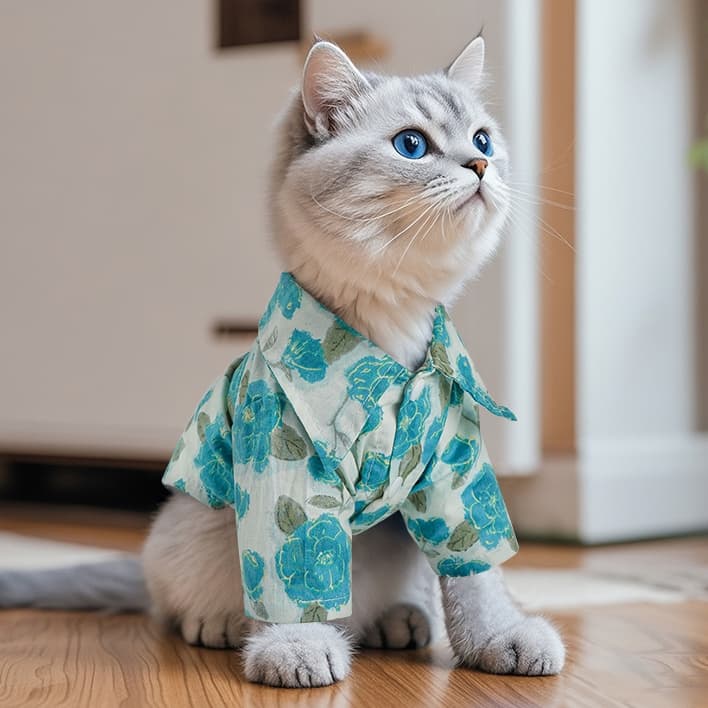 猫服  花柄アロハ風シャツ