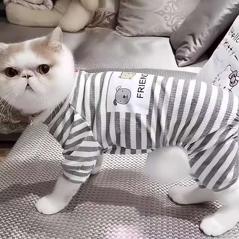 猫服  洋服 | 猫用ボーダー柄パジャマ