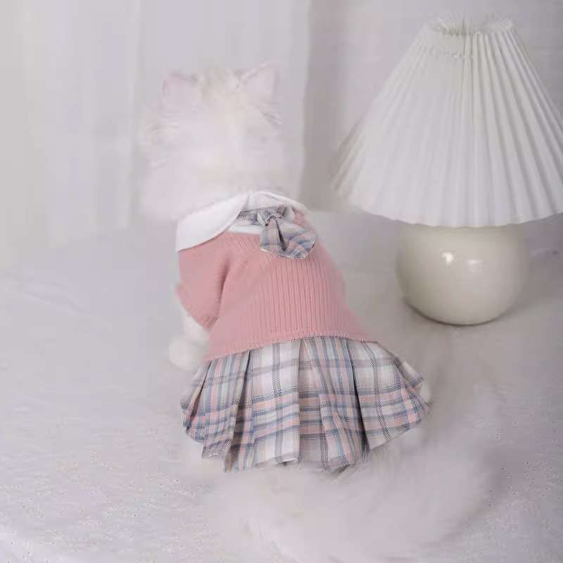 猫服  洋服 | 猫用プレッピースタイルチェック柄ワンピース