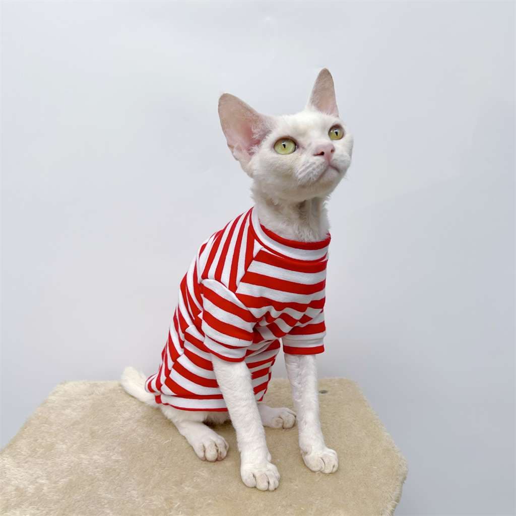 猫服  防寒服 | ボーダー柄の猫用ぬくぬくつなぎ