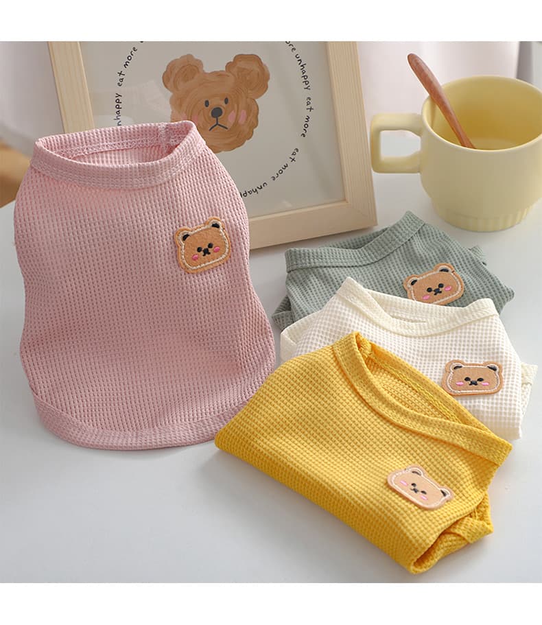 猫服  くまさん刺繍ワッフルノースリーブ