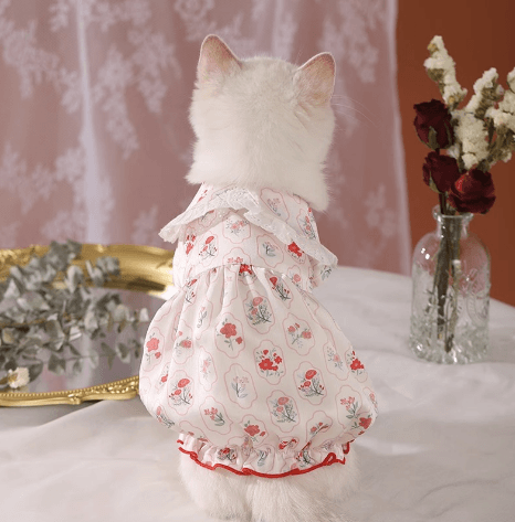 猫服 猫用 花柄フリル付き 夏向け洋服