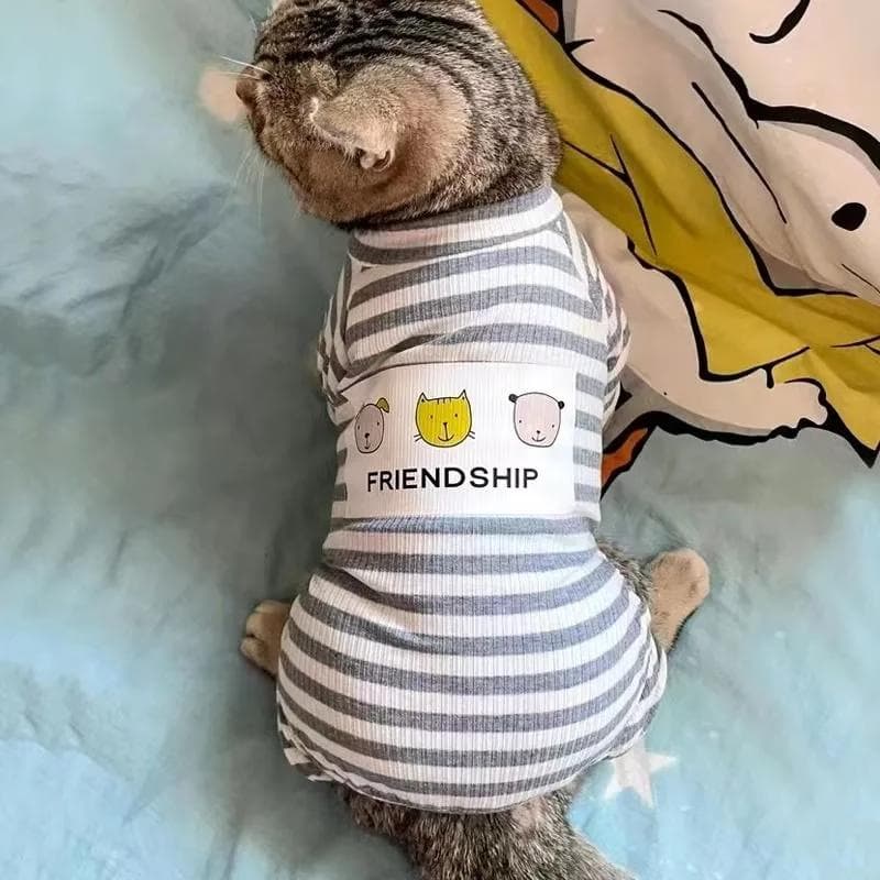 猫服  洋服 | ねこちゃん用ボーダーロンパース