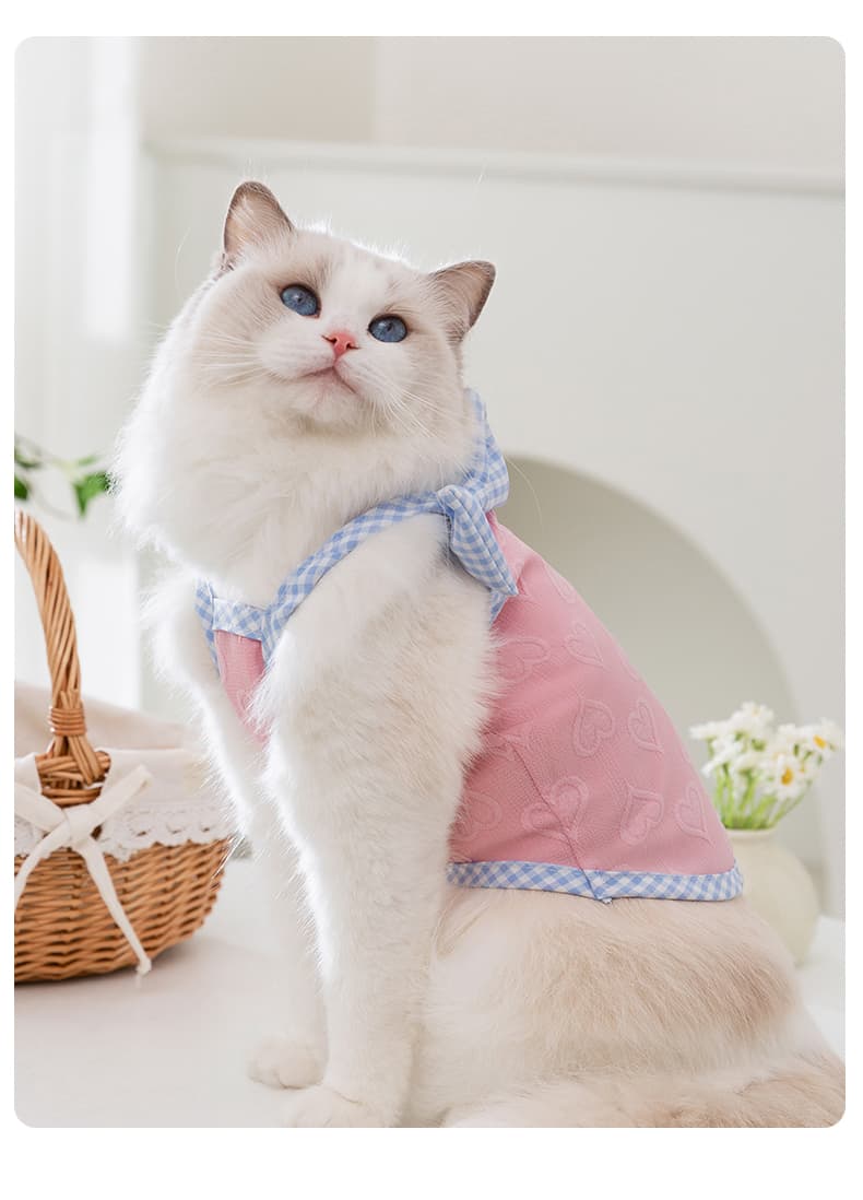 猫服  洋服 | ギンガムチェックリボン付き春待ちベスト
