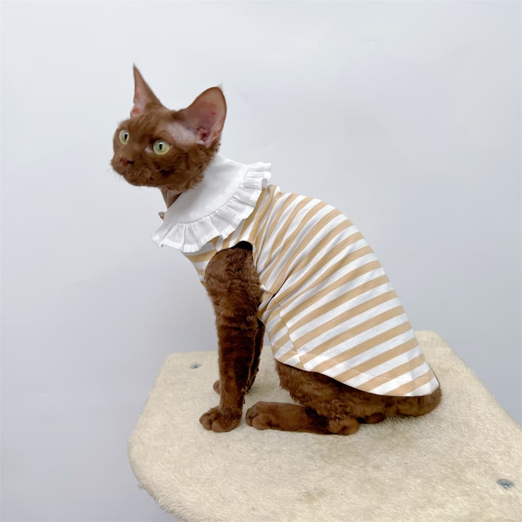 猫服  洋服 | ふんわりフリル付き縞模様ワンピース