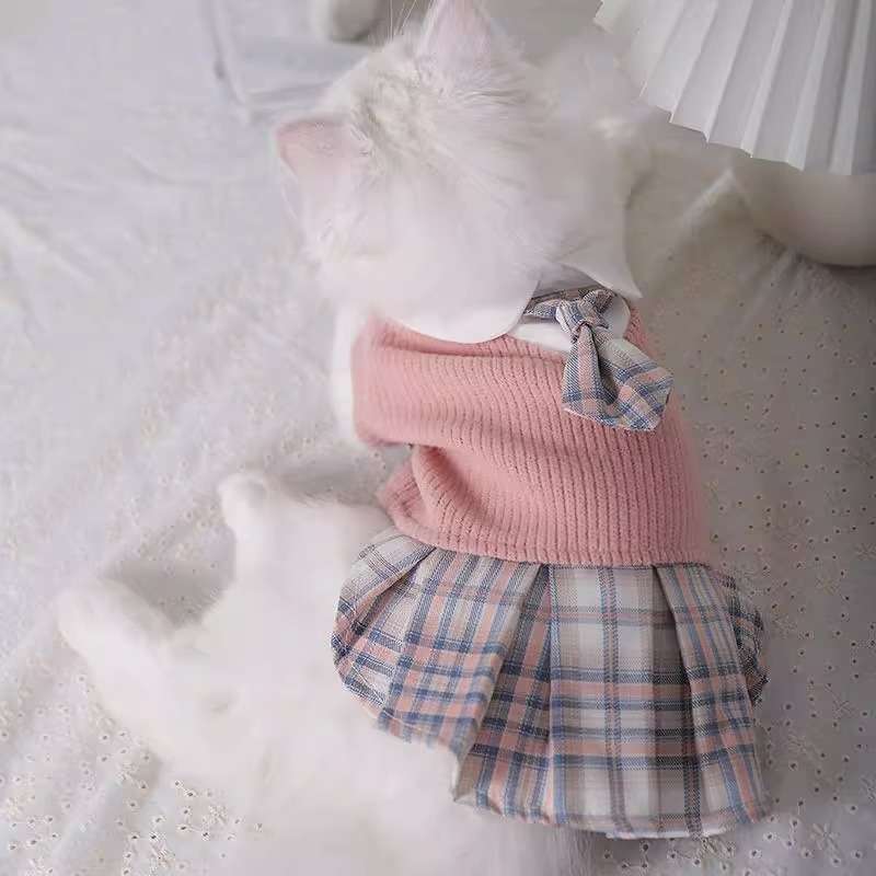 猫服  洋服 | 猫用プレッピースタイルチェック柄ワンピース