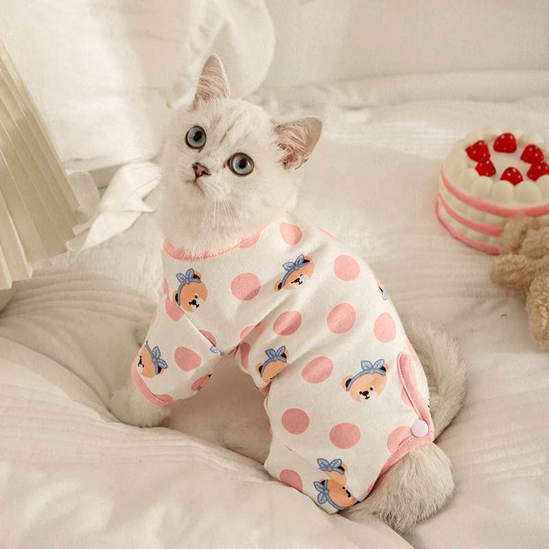 猫服  術後服 | くまさんドット柄の猫用術後服