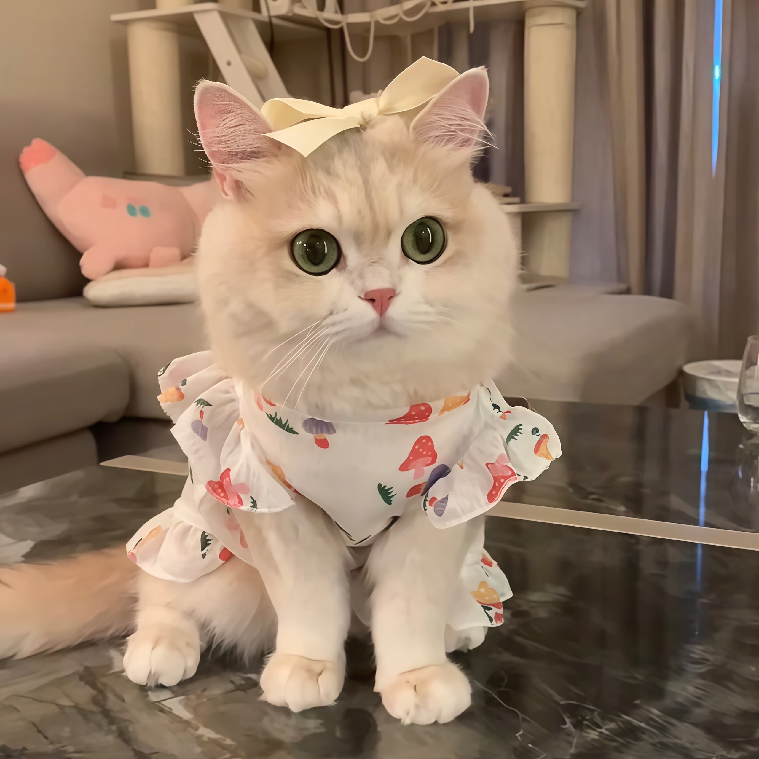 猫服  きのこ模様のフリルワンピース