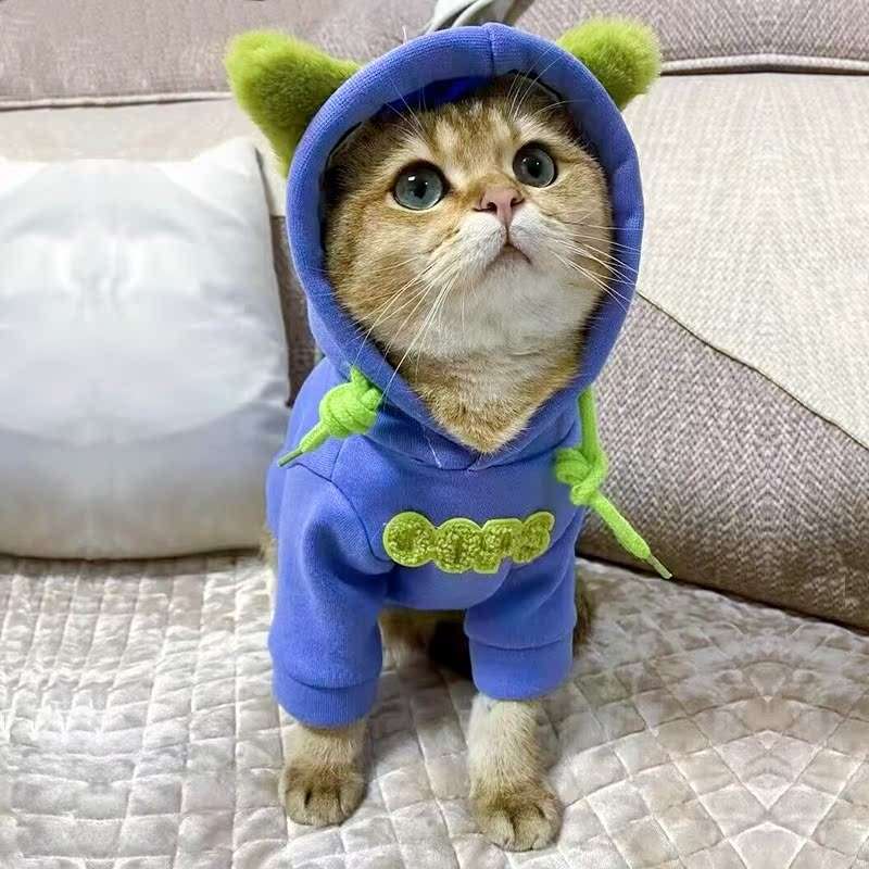 猫服  洋服 | もこもこ耳付きフード付きキャット着ぐるみ