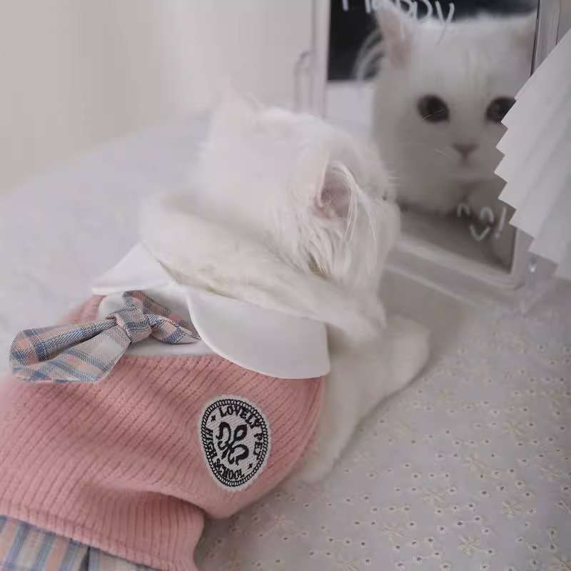 猫服  洋服 | 猫用プレッピースタイルチェック柄ワンピース