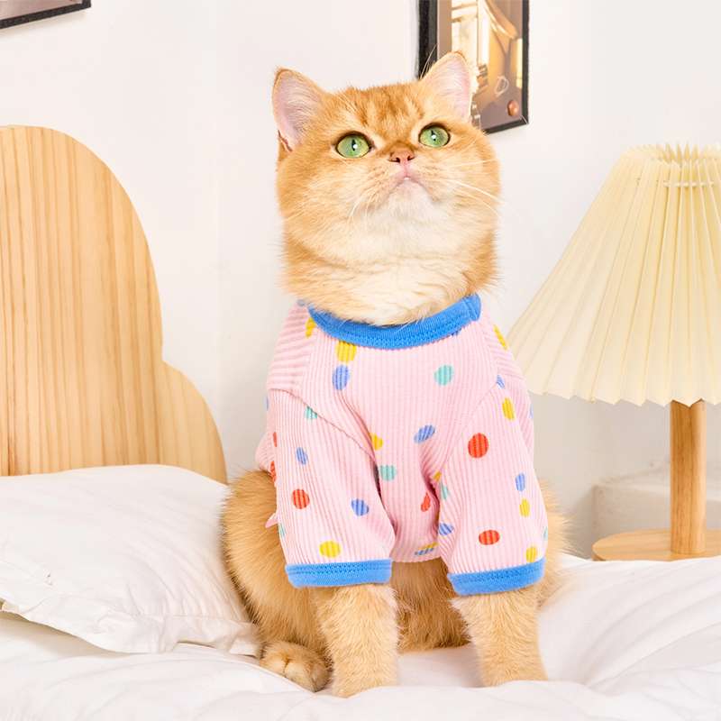 猫服  洋服 | ふわもこ水玉猫用パジャマ