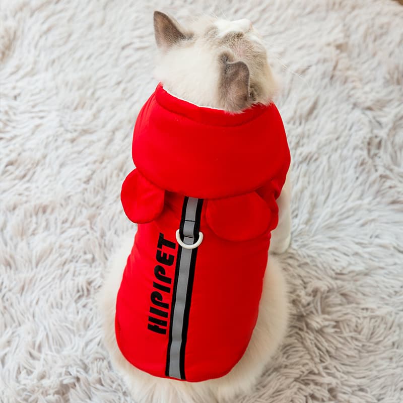 猫服洋服 スポーティラインフード付き猫用パーカー