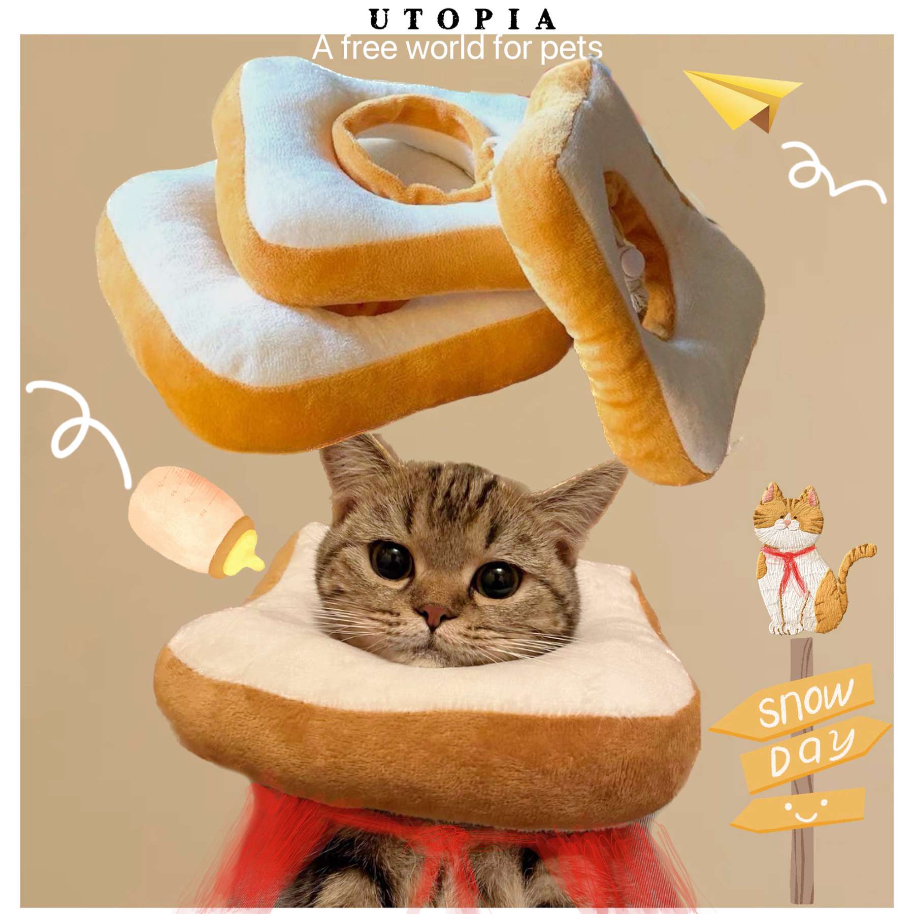 猫服 猫 エリザベスカラー | もちもちトースト型ペット用エリザベスカラー