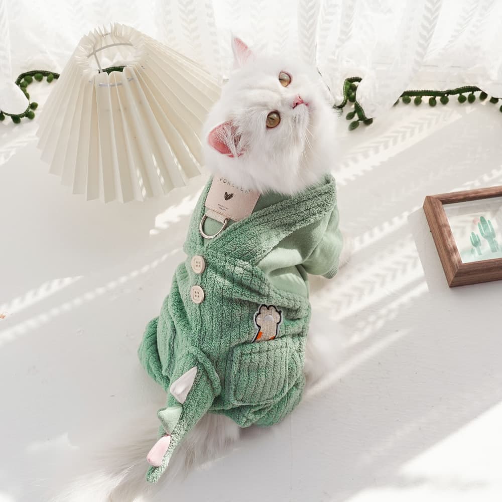 猫服 もこもこボア素材の可愛いつなぎ型防寒着