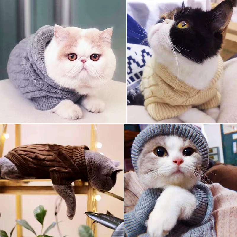 猫服  防寒服 | もこもこケーブル編みキャットセーター