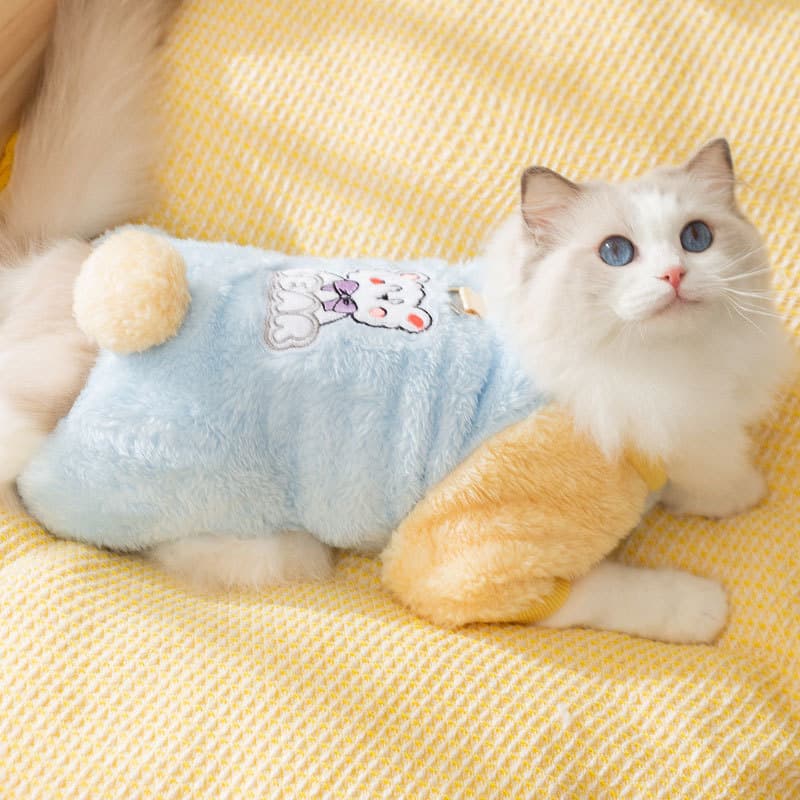 猫服 もこもこユニコーン刺繍入り猫用防寒着
