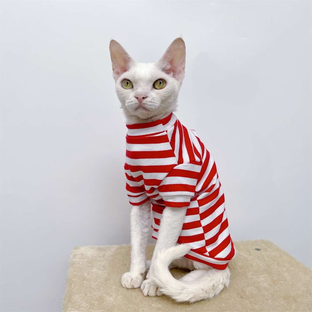 猫服  防寒服 | ボーダー柄の猫用ぬくぬくつなぎ