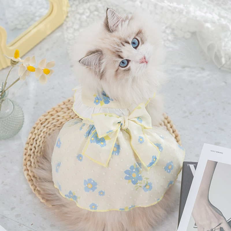 猫服  小花柄リボンワンピース