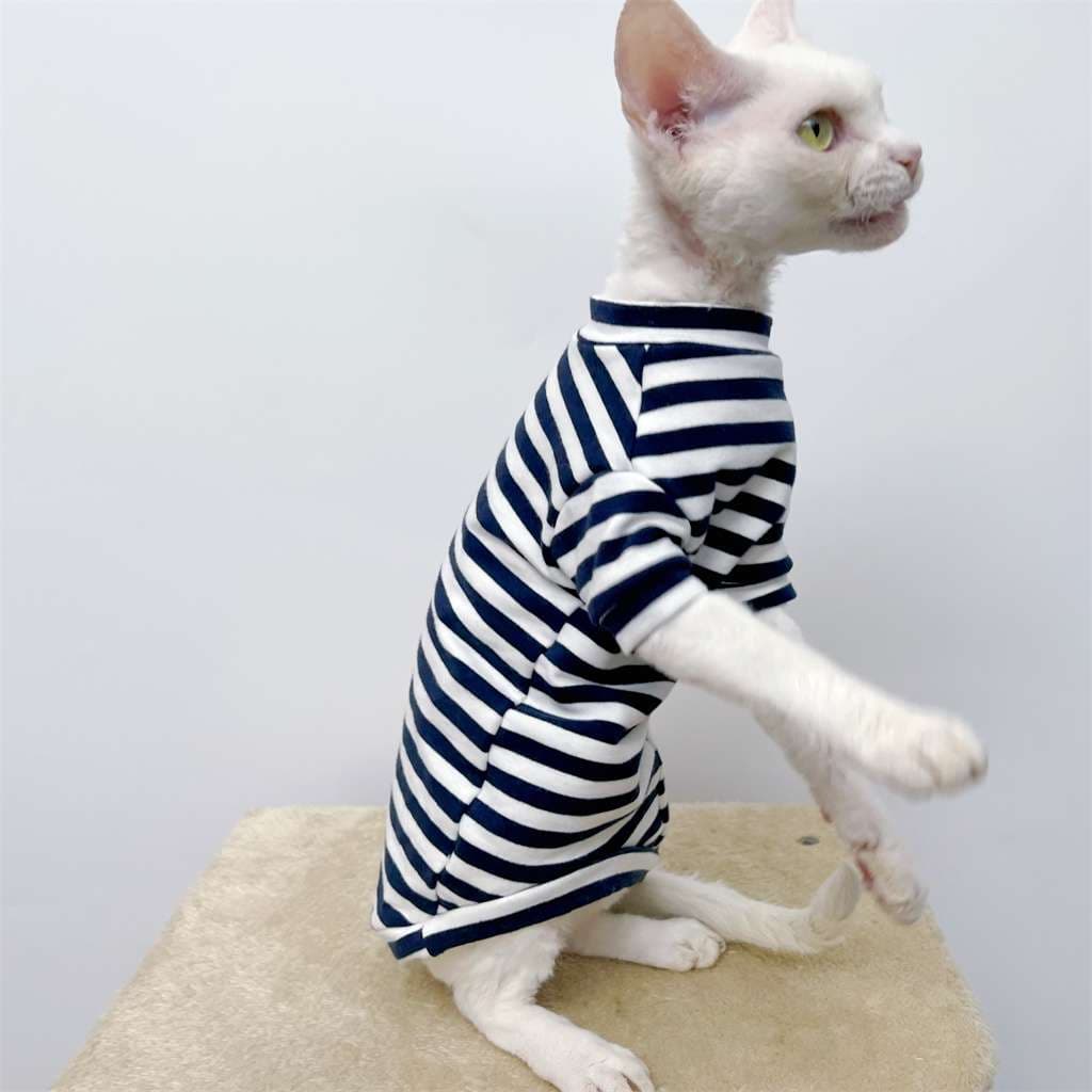 猫服  防寒服 | ボーダー柄の猫用ぬくぬくつなぎ