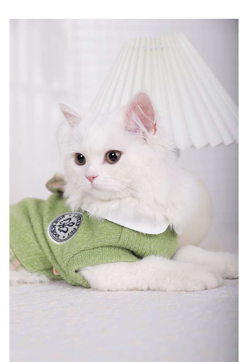 猫服  洋服 | ふんわりチェック柄スカート付き猫用セーター