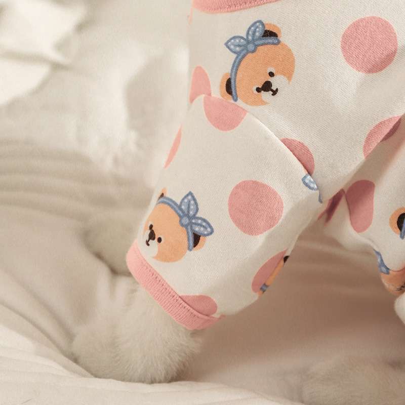 猫服  洋服 | もこもこクマさん柄キャットロンパース