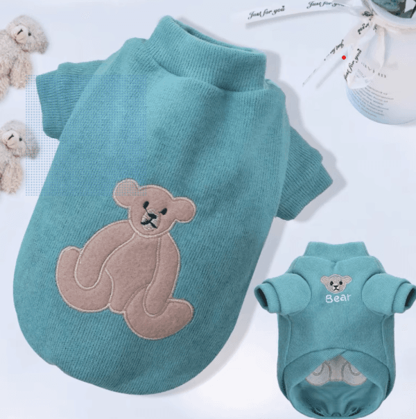 猫服 くま刺繍入りニット長袖猫用防寒着
