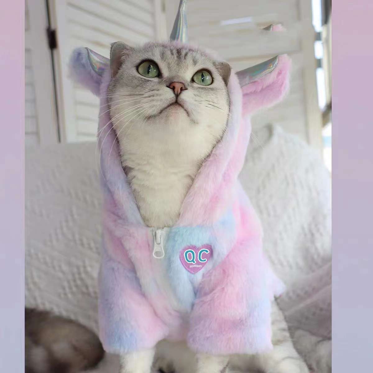 猫服 防寒服 | ユニコーンパステルキャットパーカー