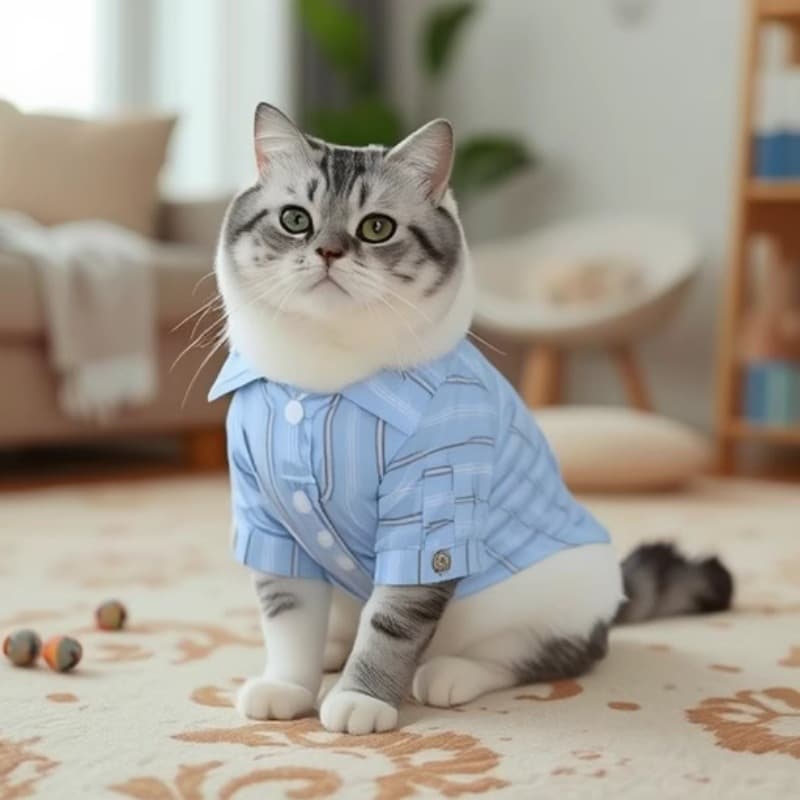 猫服 猫用紳士風ストライプ柄ビジネスシャツ