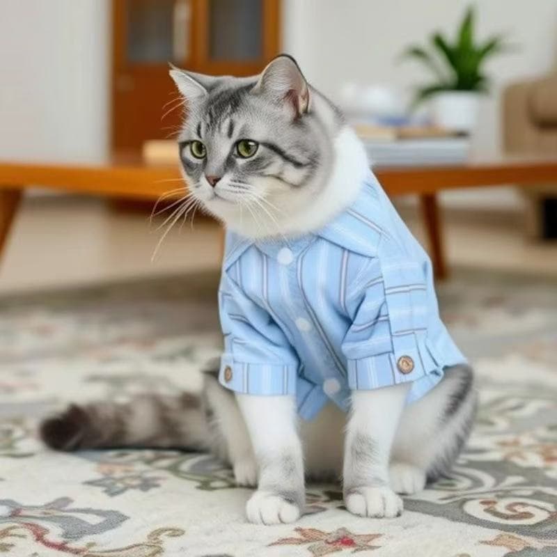 猫服 猫用紳士風ストライプ柄ビジネスシャツ