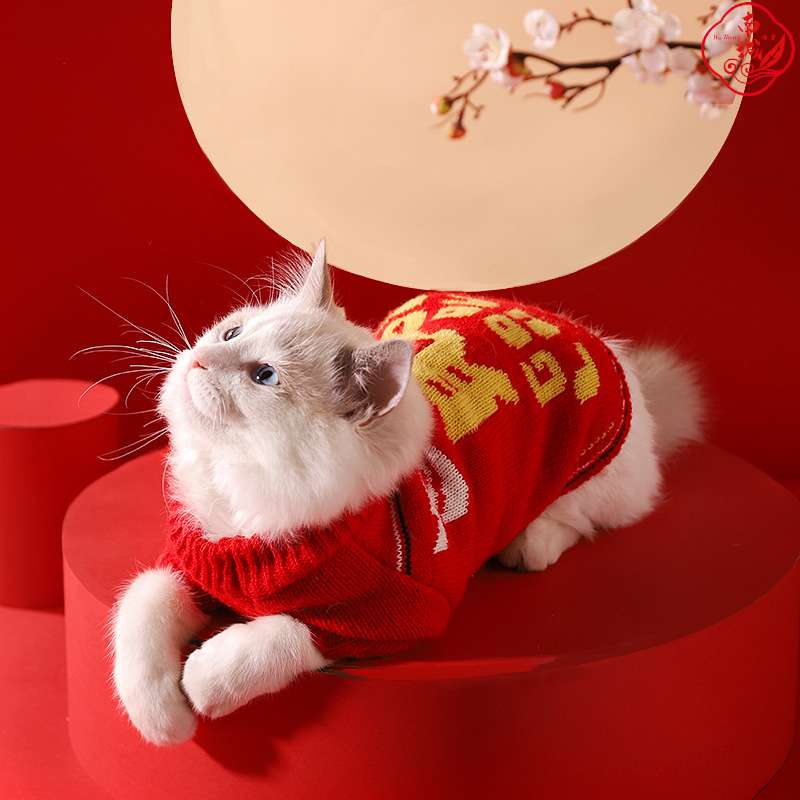 猫服 防寒服 | 招福ニャンコの縁起良し年賀ニットウェア